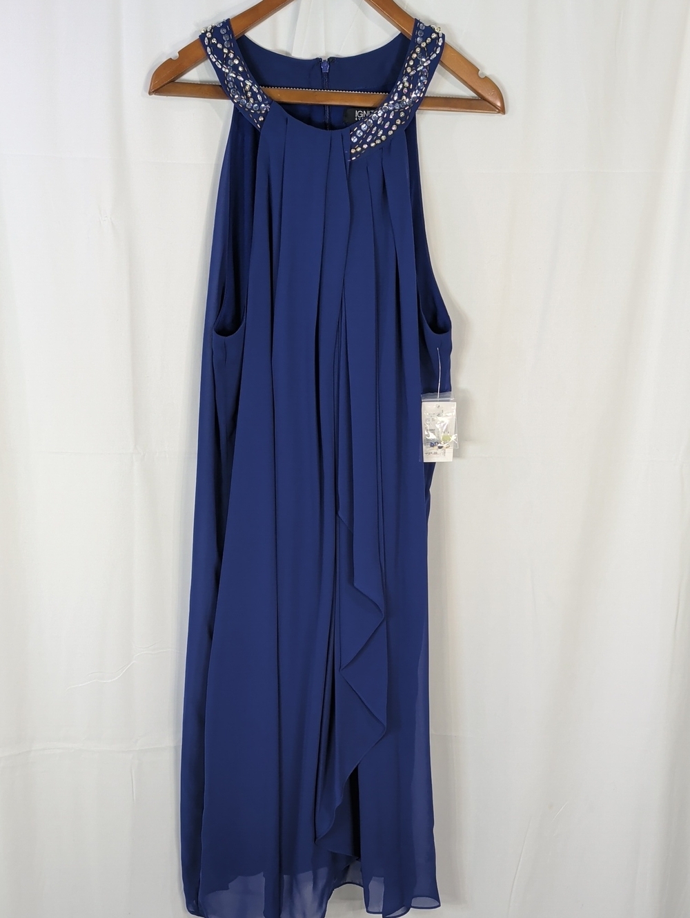 Ignite Beaded Halter Midi Dress in Cobalt Blue